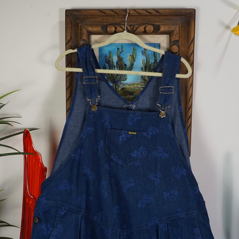 Vintage Oshkosh pleated waist dark wash floral denim overall - Picture 3 of 5
